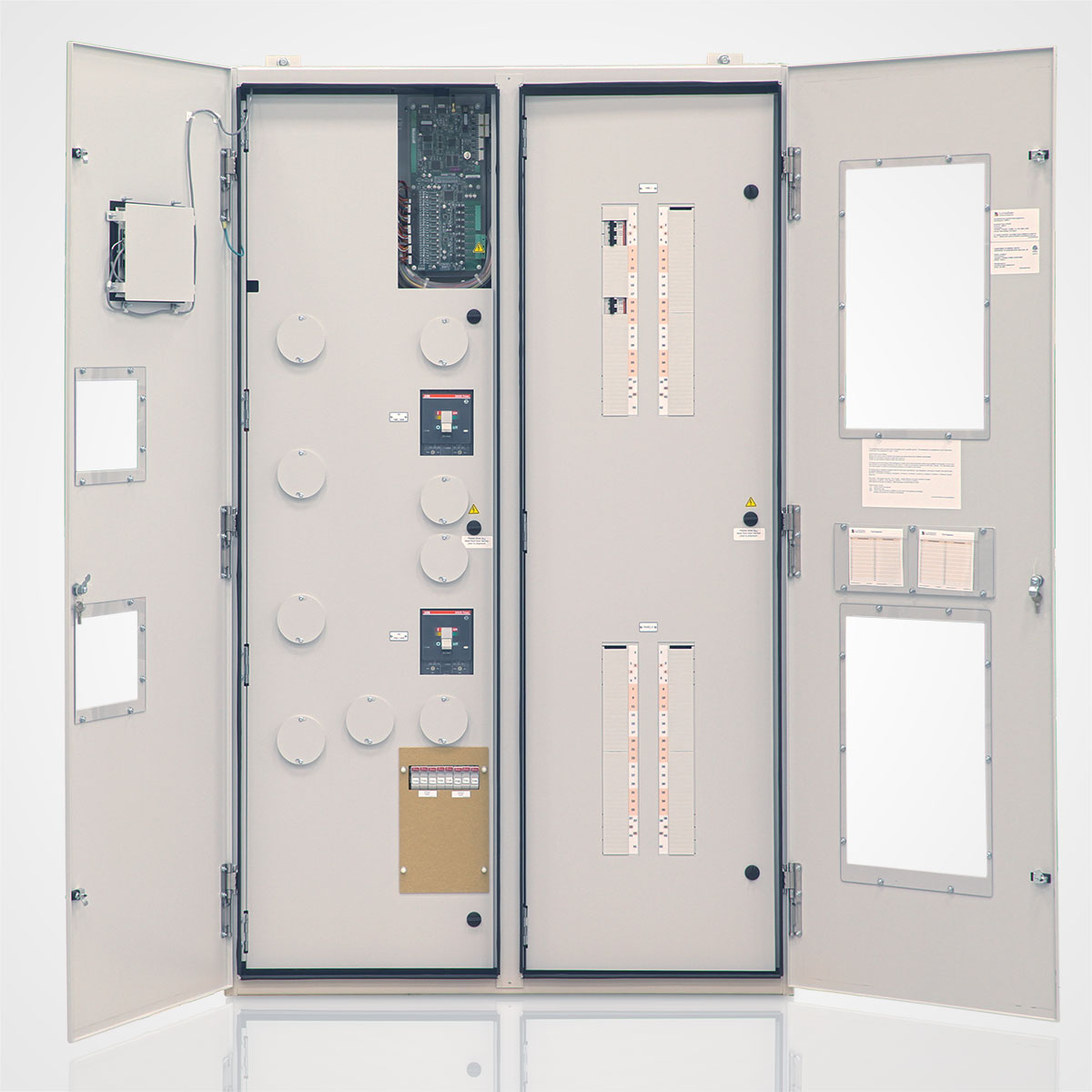 The LayerZero Series 70: ePanel-2 Wall-Mounted Power Panel with the Outer Doors Open.