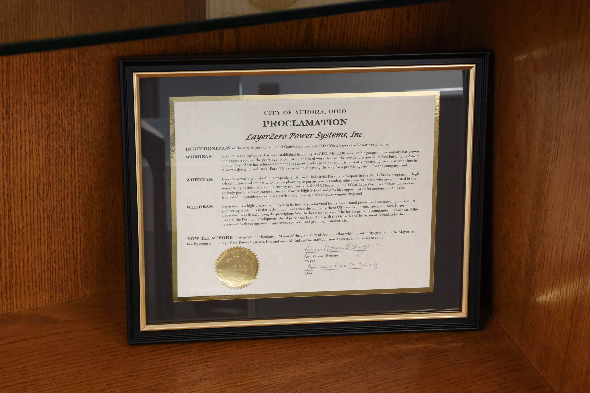 LayerZero Power Systems Proclamation by the City of Aurora 2023